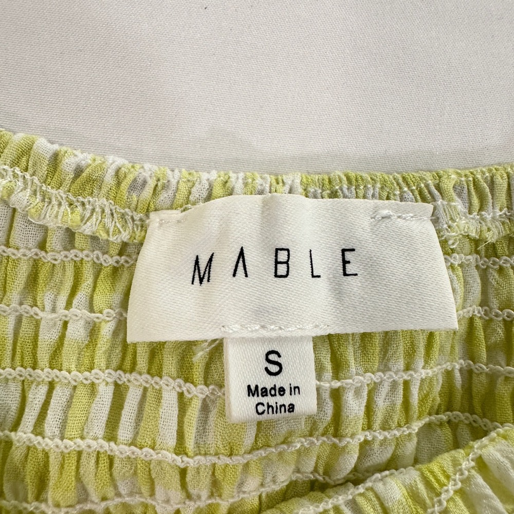 Mable Women Gingham Dress Mini Smocked Cotton Blend Ruffle Tiered Summer S Lime - Picture 4 of 7